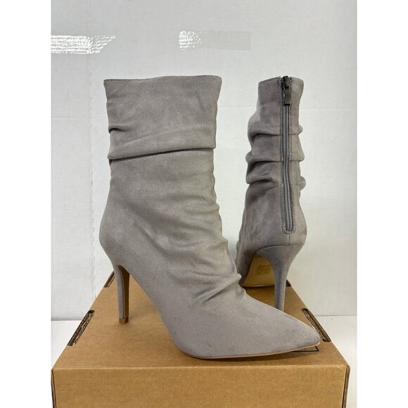 Journee Collection Women's Markie Gray Mid-Calf Boots Zip-On Stiletto Heel 9.5M - Picture 1 of 6